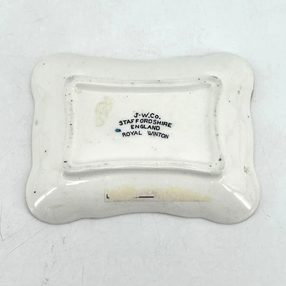Royal Winton Staffordshire Chinoiserie Pin Tray Trinket Dish Blue Pagoda GoldRim